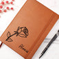 Personalized Birth Month June, Rose Wildflower Leather Journal,Custom Name Notebook, Engraved Journals,Travel Diary Gift for Her