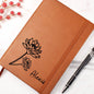 Personalized Birth Month July,Water Lily Wildflower Leather Journal,Custom Name Notebook, Engraved Journals,Travel Diary Gift for Her