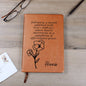 Personalized Feb Violet Birth Month Wildflower Flower Leather Journal with Poem, Name Notebook, Gift for Her