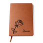 Personalized Birth Month June, Rose Wildflower Leather Journal,Custom Name Notebook, Engraved Journals,Travel Diary Gift for Her