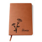 Personalized Birth Month Sept,Morning Glory Wildflower Leather Journal,Custom Name Notebook, Engraved Journals,Travel Diary Gift for Her