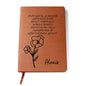 Personalized Feb Violet Birth Month Wildflower Flower Leather Journal with Poem, Name Notebook, Gift for Her