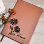 Personalized Birth Month Nov, Crysan Wildflower Leather Journal,Custom Name Notebook, Engraved Journals,Travel Diary Gift for Her