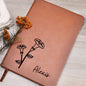 Personalized Birth Month Sept,Morning Glory Wildflower Leather Journal,Custom Name Notebook, Engraved Journals,Travel Diary Gift for Her