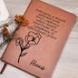 Personalized Feb Violet Birth Month Wildflower Flower Leather Journal with Poem, Name Notebook, Gift for Her