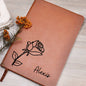 Personalized Birth Month June, Rose Wildflower Leather Journal,Custom Name Notebook, Engraved Journals,Travel Diary Gift for Her