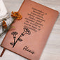 Personalized Birth Month Sep,Morning Glory Wildflower Leather Journal Poem,Custom Name Notebook, Engraved Travel Diary Gift for Her