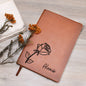 Personalized Birth Month June, Rose Wildflower Leather Journal,Custom Name Notebook, Engraved Journals,Travel Diary Gift for Her