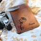 Personalized Birth Month June, Rose Wildflower Leather Journal,Custom Name Notebook, Engraved Journals,Travel Diary Gift for Her