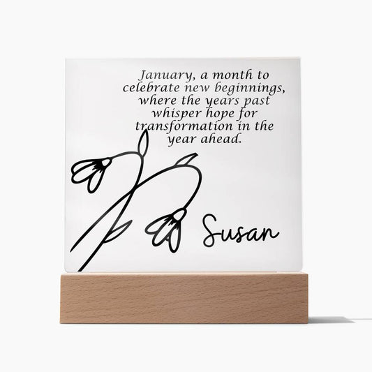 Personalized Jan Birth Month Flower Acrylic Sign, Custom LED Sign Birth Month WildFlowers,Custom made Signs,Personalized name decor