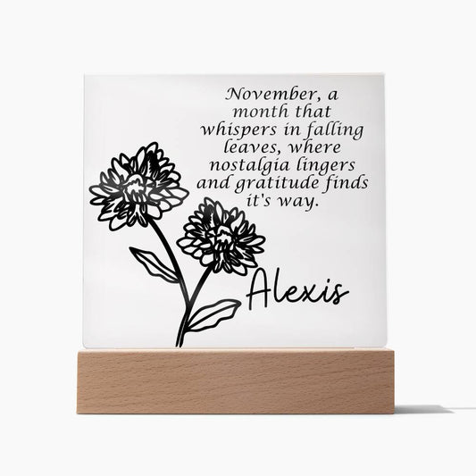 Personalized November Birth Month Flower Acrylic Sign, Custom LED Sign Birth Month WildFlowers,Custom made Signs,Personalized name plaque decor