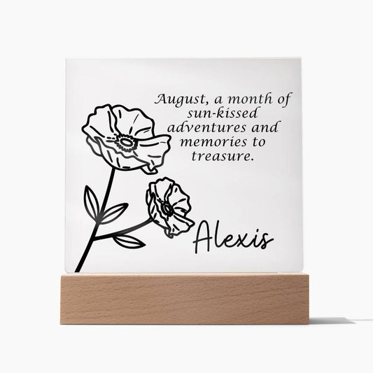 Personalized Aug Birth Month Flower Acrylic Sign, Custom LED Sign Birth Month WildFlowers,Custom made Signs,Personalized name decor