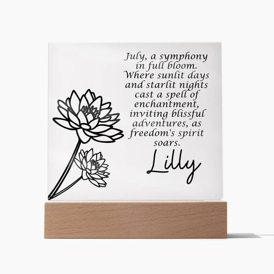 Personalized July Birth Month Flower Acrylic Sign, Custom LED Sign Birth Month WildFlowers,Custom made Signs,Personalized name plaque decor