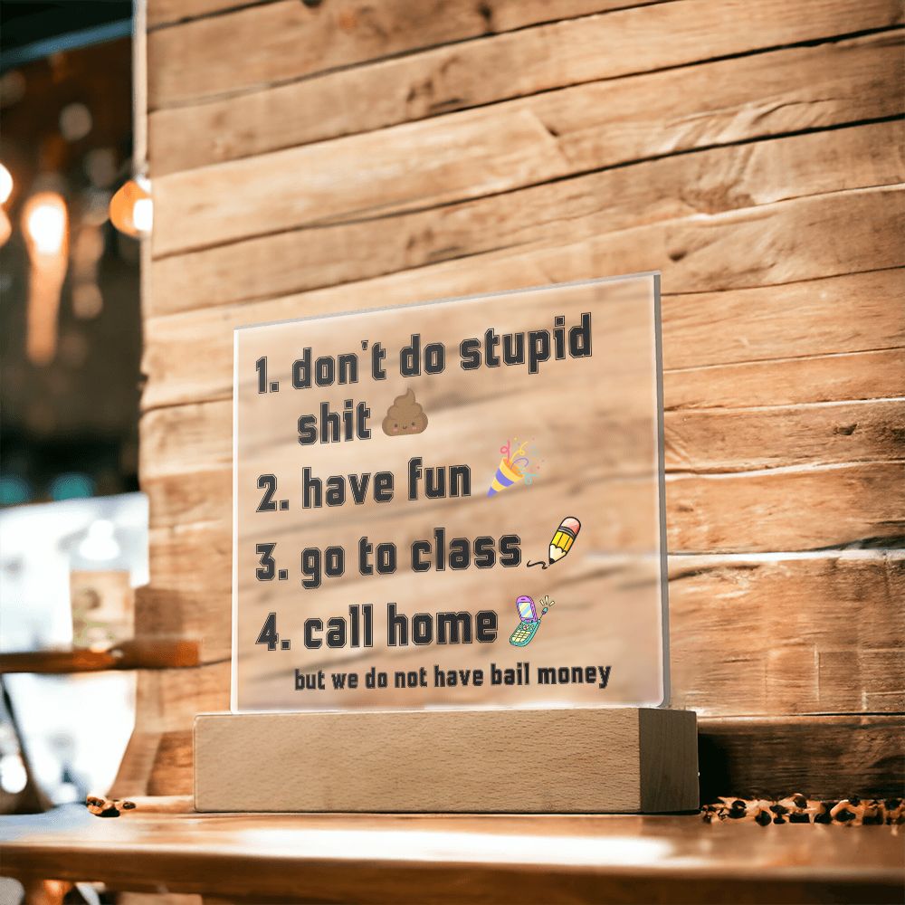 Have fun don't do stupid shit | Acrylic Sign Go to class Call home, Funny Gift for dorm, unisex gift, Going Away Gift Idea