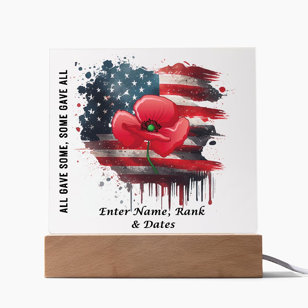 Personalized Memorial Poppy | Square Acrylic Plaque