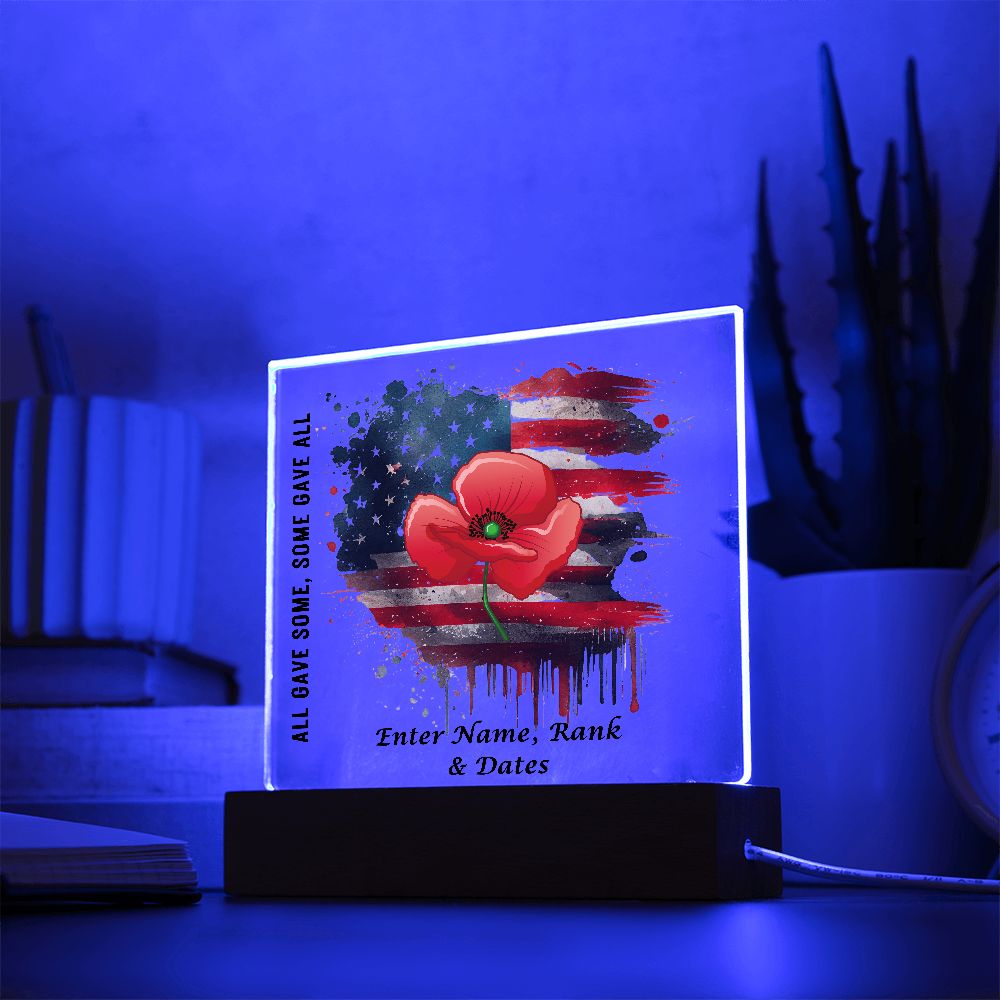 Personalized Memorial Poppy | Square Acrylic Plaque