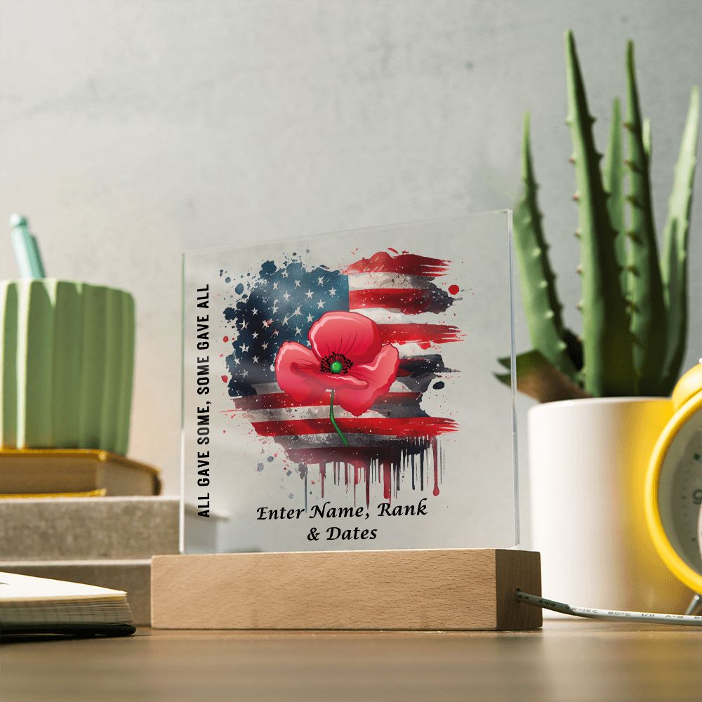 Personalized Memorial Poppy | Square Acrylic Plaque