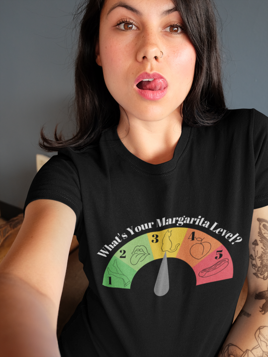 What's your Margarita Level Black T-shirt Sexy Woman 5 levels of Margaritas Abstinence Sister Cindy