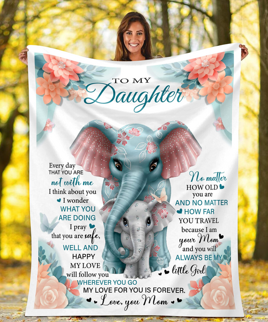 To My Daughter Elephants | Plush Fleece Blanket Love Mom