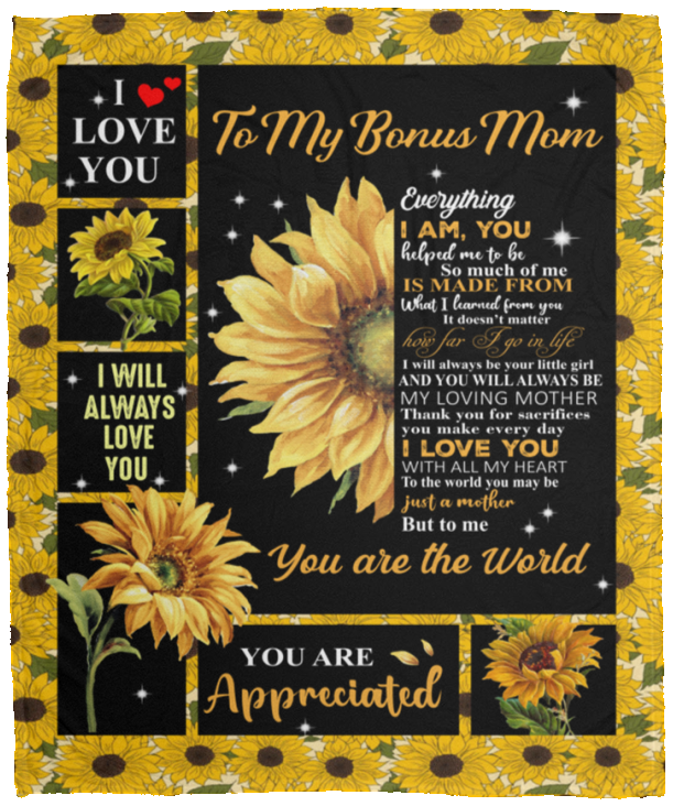 To My Bonus Mom from Daughter Sunflower Cozy Plush Fleece Blanket