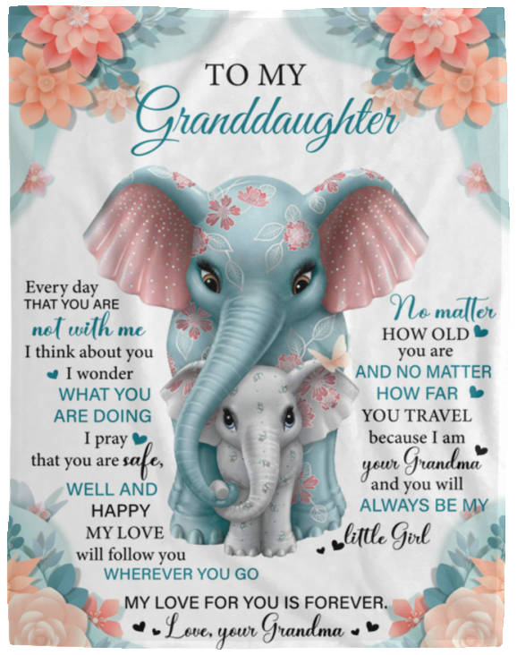 To My Granddaughter Elephants | Cozy Plush Fleece Blanket