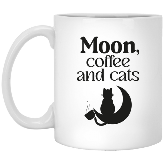 Moon, Coffee and cats 11 oz. White Mug