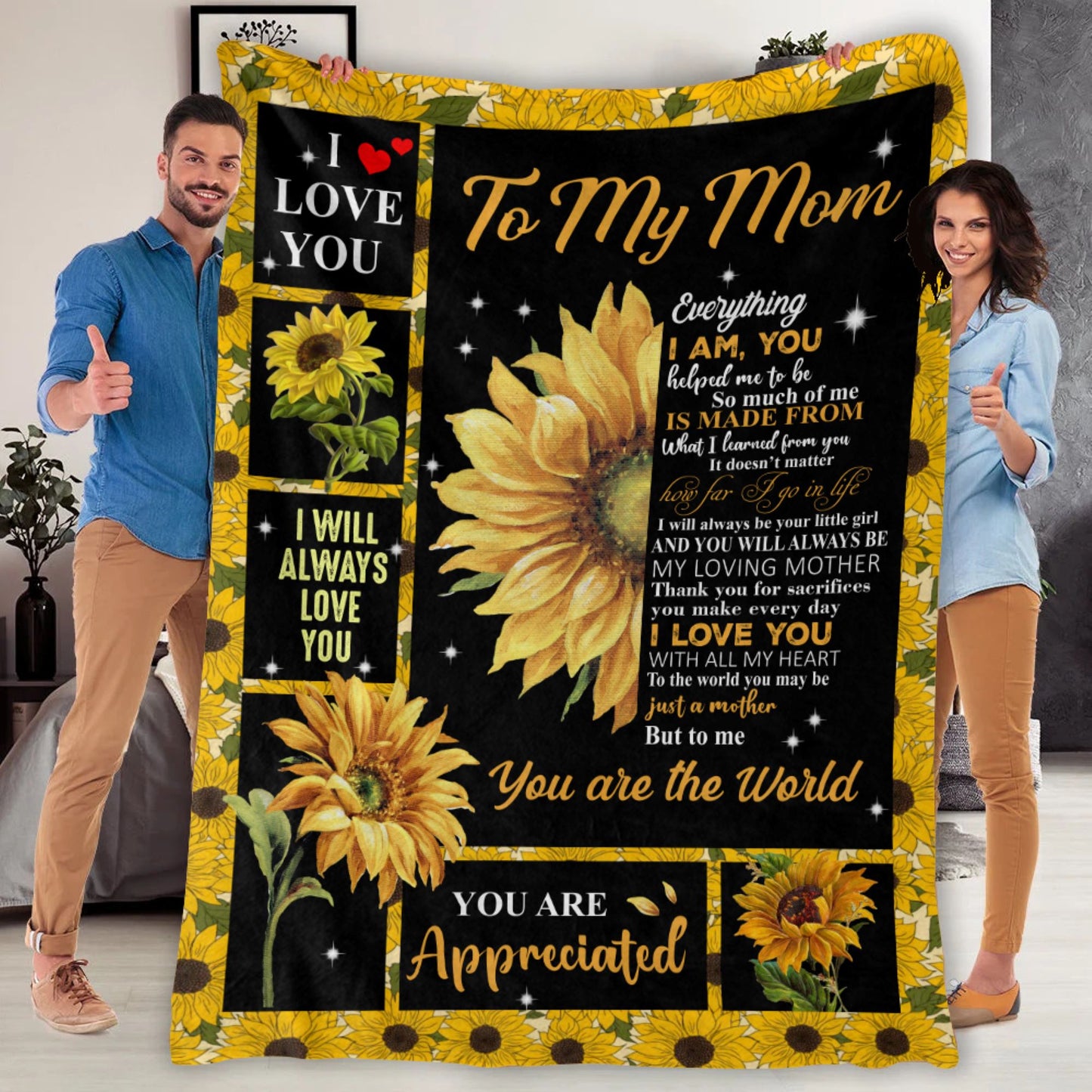 To My Mom From Daughter Sunflower | Cozy Plush Fleece Blanket