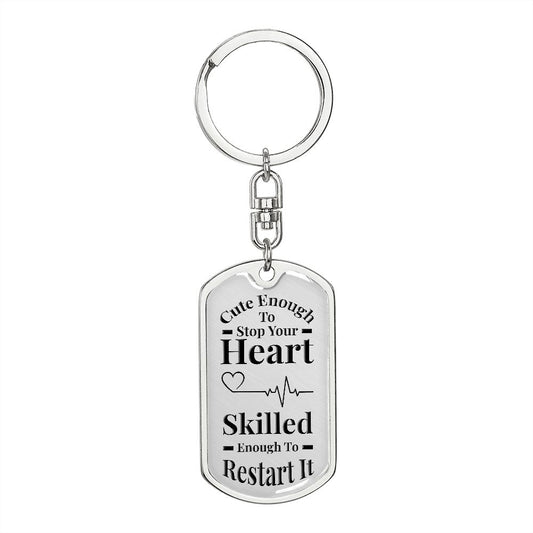 Cute Enough | Dog Tag Keychain Gray & Black