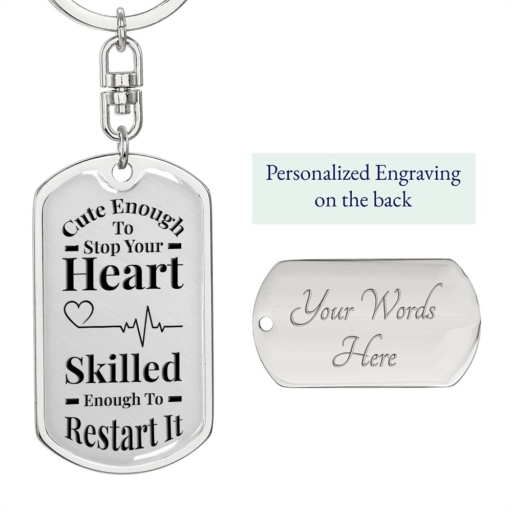 Cute Enough | Dog Tag Keychain Gray & Black