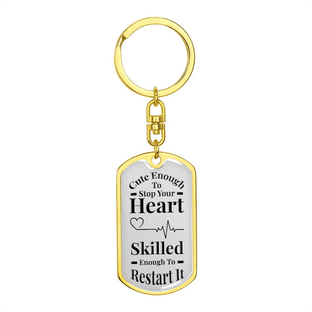 Cute Enough | Dog Tag Keychain Gray & Black