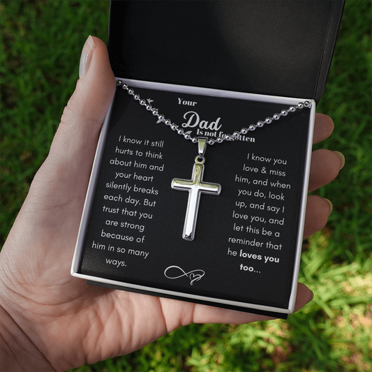 Father Remembrance Personalized Cross Necklace Ball Chain (Black Card)