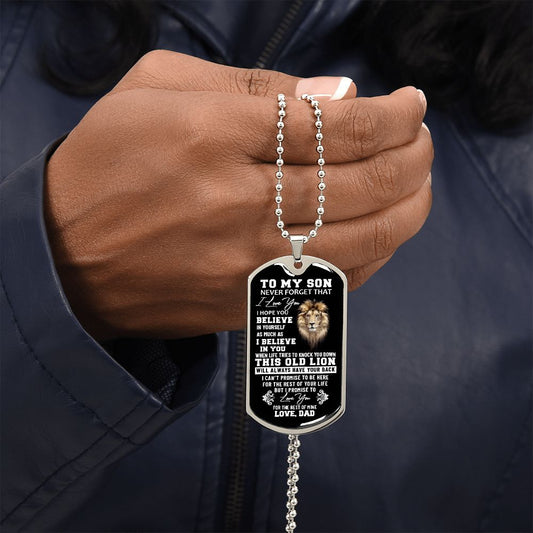 To My Son Lion Dog Tag