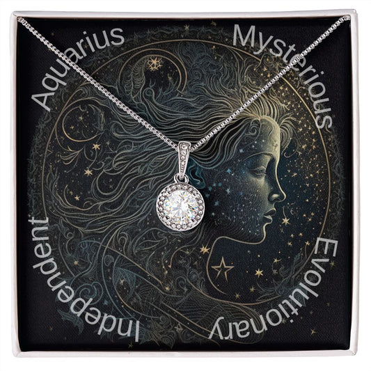 Aquarius Zodiac sign water bearer Image with pendant necklace. Mysterious, Evolutionary, Independent