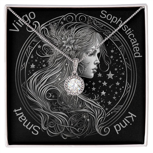 Virgo Zodiac sign maiden Image with pendant necklace. Sophisticated, Kind, Smart