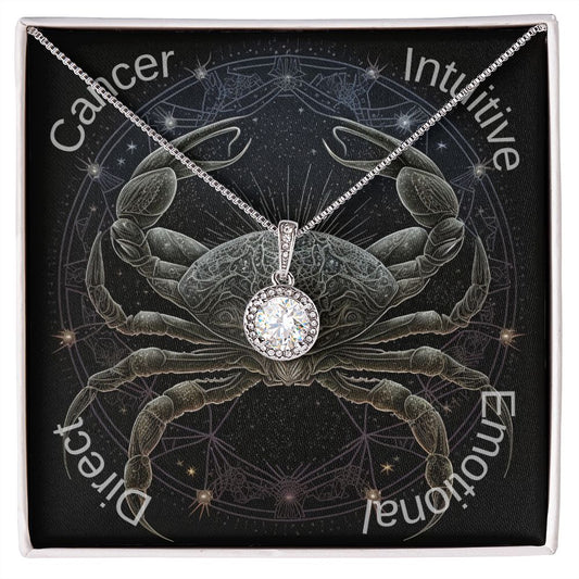 Cancer Zodiac sign crab Image with pendant necklace. Intuitive, Emotional, Direct