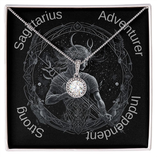 Sagittarius Zodiac sign archer Image with pendant necklace. Adventurer, Independent, Strong