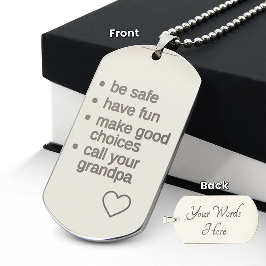 Call your Grandpa | Engraved Dog Tag Necklace