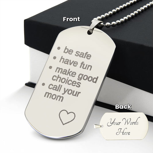 Call your Mom | Engraved Dog Tag Necklace