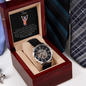 Men's Openwork Watch with Mahogany Box Black Card Forever Daughter