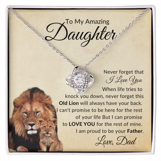 Daughter Never Forget that I Love You | Love Knot Necklace Gold Card