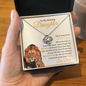 Daughter Never Forget that I Love You | Love Knot Necklace White and Gold Card