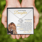 Daughter Never Forget that I Love You | Love Knot Necklace White and Gold Card