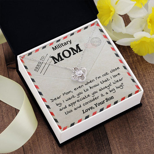 To My Mom Airmail Love Knot Necklace with Message Card White Gold and Silver Necklace Love Your Gift from Son Military Mom