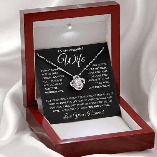 Wife Love & Light | Love Knot Necklace (White on Black Card)