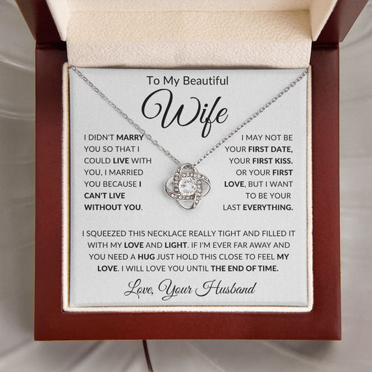 Wife Love & Light | Love Knot Necklace (Black on White Card)