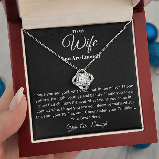You Are Enough Wife | Love Knot Necklace Black Card