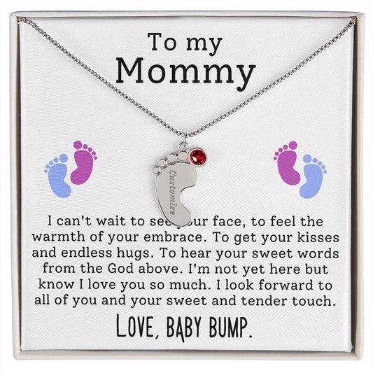 To My Mommy | Custom Baby Feet Necklace with Birthstone