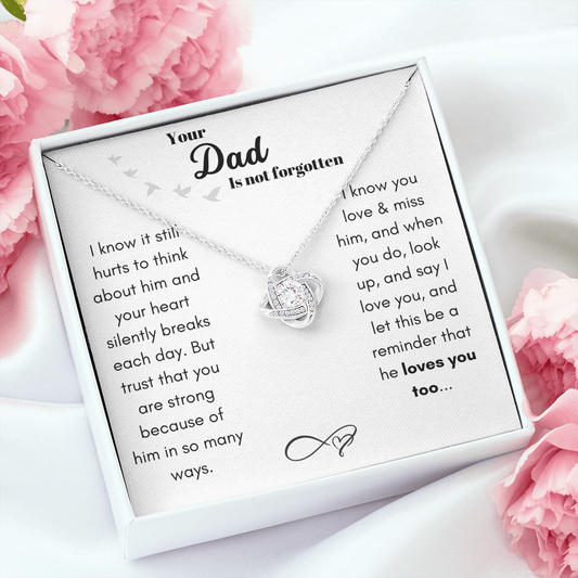 Not Forgotten Love Knot Necklace White Card