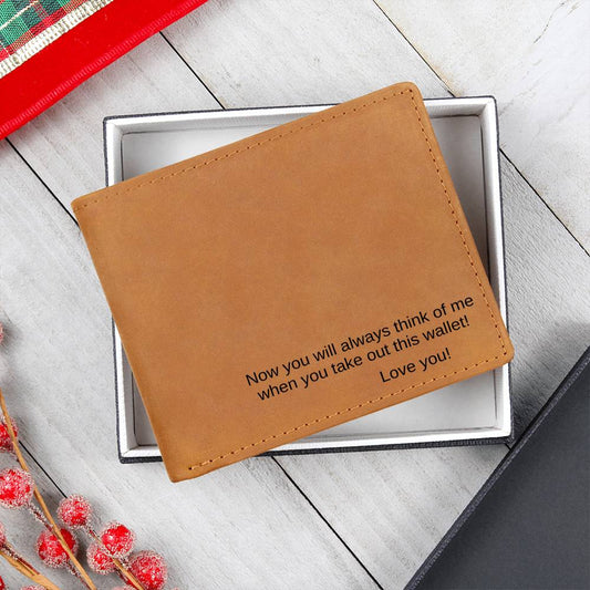 Leather Wallet Now You'll Always Think of Me Anniversary Gift Father's Day Gift Engraved Wallet Grooms Men Gift Gift for Boyfriend