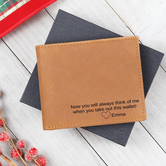 Personalized Leather Wallet Now You'll Always Think of Me Anniversary Gift Father's Day Gift Engraved Wallet Grooms Men Gift Gift for Boyfriend